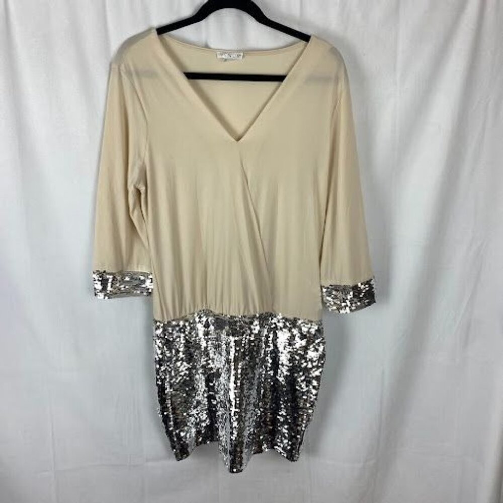 Venus Faux Wrap Front Cocktail Sequin Dress Women's Size Medium.